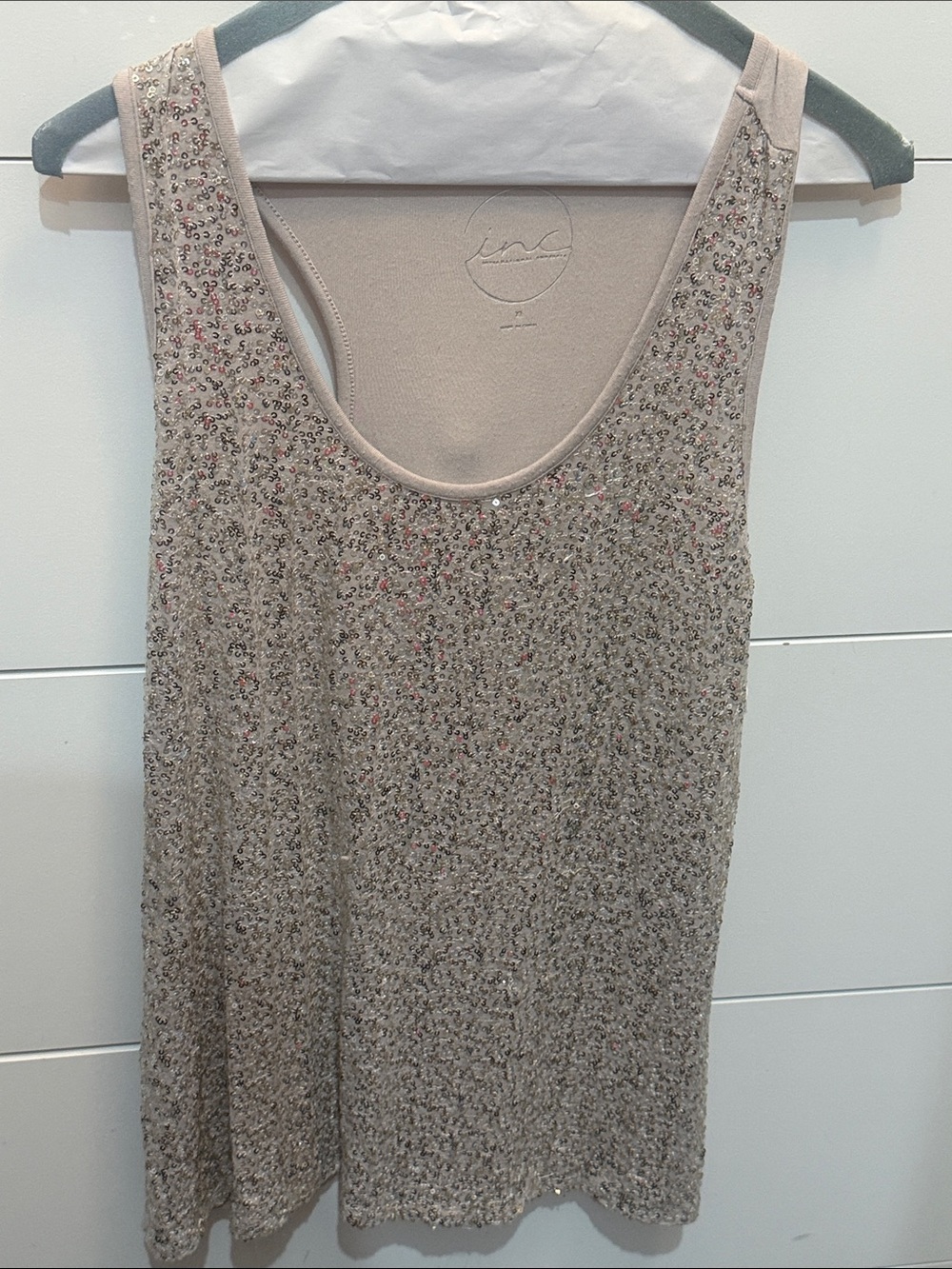 INC International Concepts Taupe Beaded Scoop Neck Tank